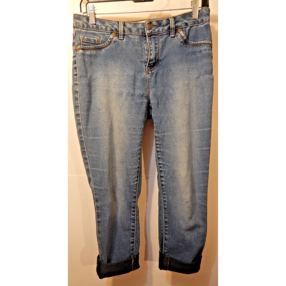 Artisan NY Womens Two Tone Cropped Skinny Jeans Size 6 Light Wash Ankle Cuffed